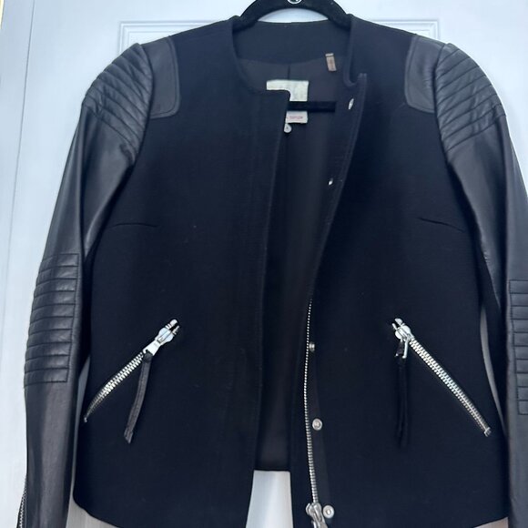 Rebecca Taylor Black Moto Jacket with Quilted Lamb Leather Sleeves - Picture 1 of 3